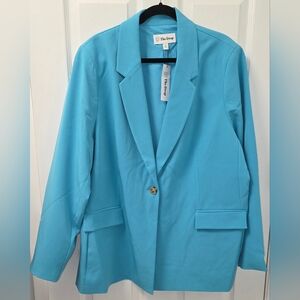 The Drop Women's Blake Long Blazer Ocean Blue 3X Plus Office Spring Blue Jacket